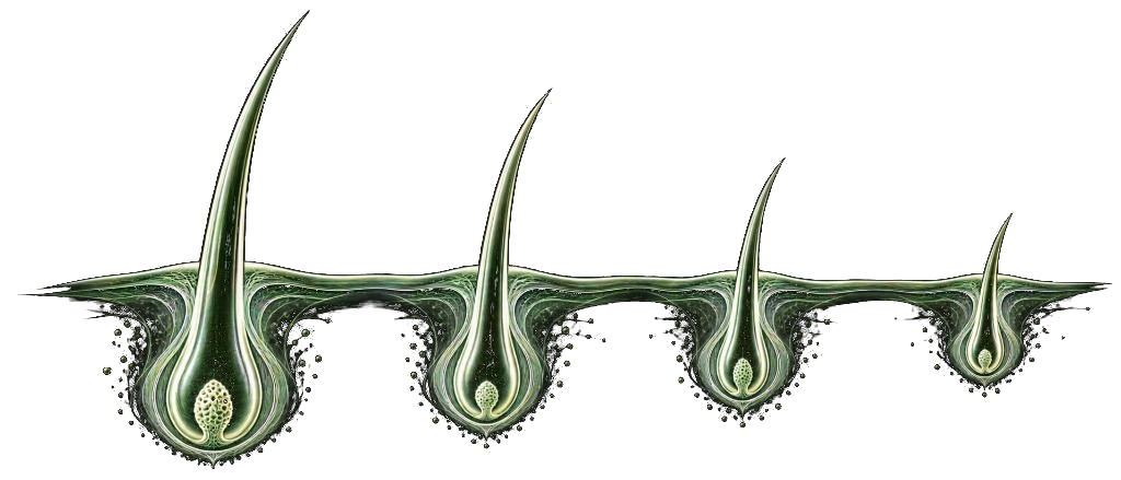 Four hair follicles becoming progressively smaller over repeated growth cycles